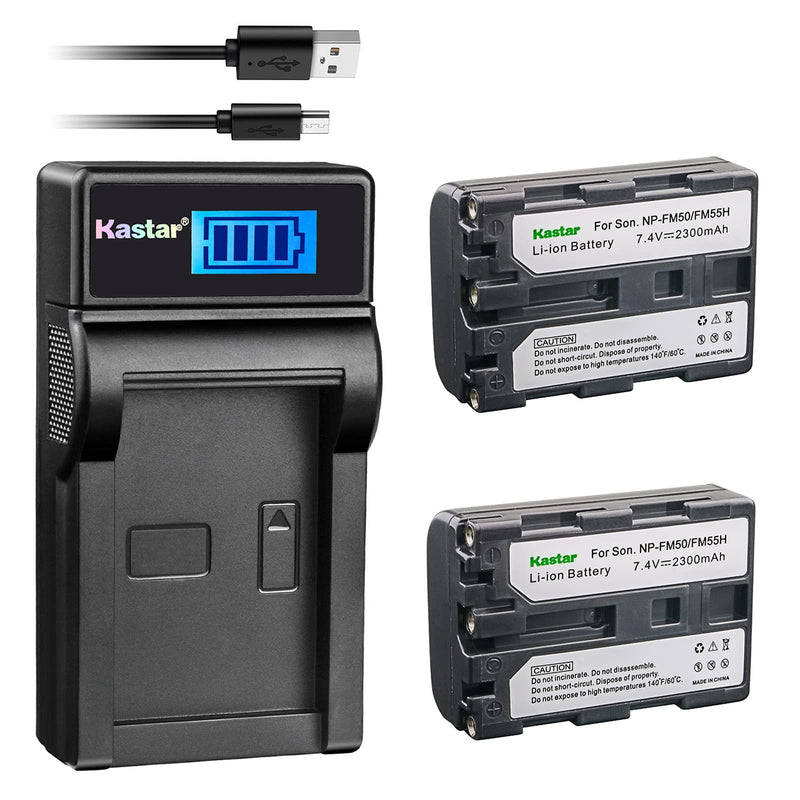 Kastar Battery (X2) & LCD Slim USB Charger for Sony NP-FM50 NP-FM55H & HC1 TRV280 TRV350 TRV250 TRV19 TRV22 TRV27 TRV33 TRV460 TRV140 TRV17 TRV340 TRV38 TRV480 TRV260 TRV138 TRV608 DVD101 DVD201 D1000