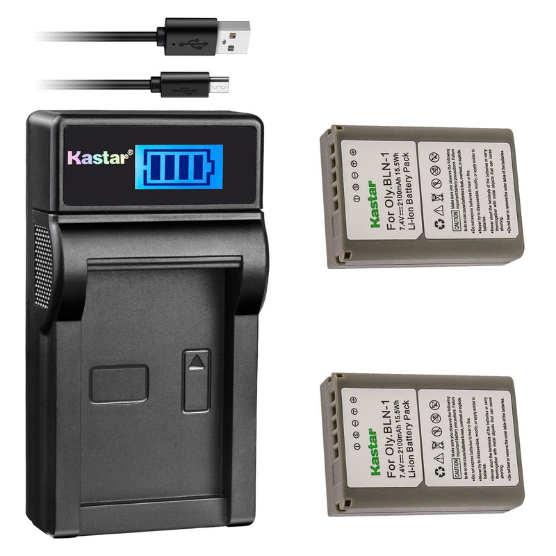 Kastar Battery (X2) & LCD Slim USB Charger for Olympus BLN-1, BCN-1, BLN1 and Olympus OM-D E-M1, OM-D E-M5, Pen E-P5 Digital Camera