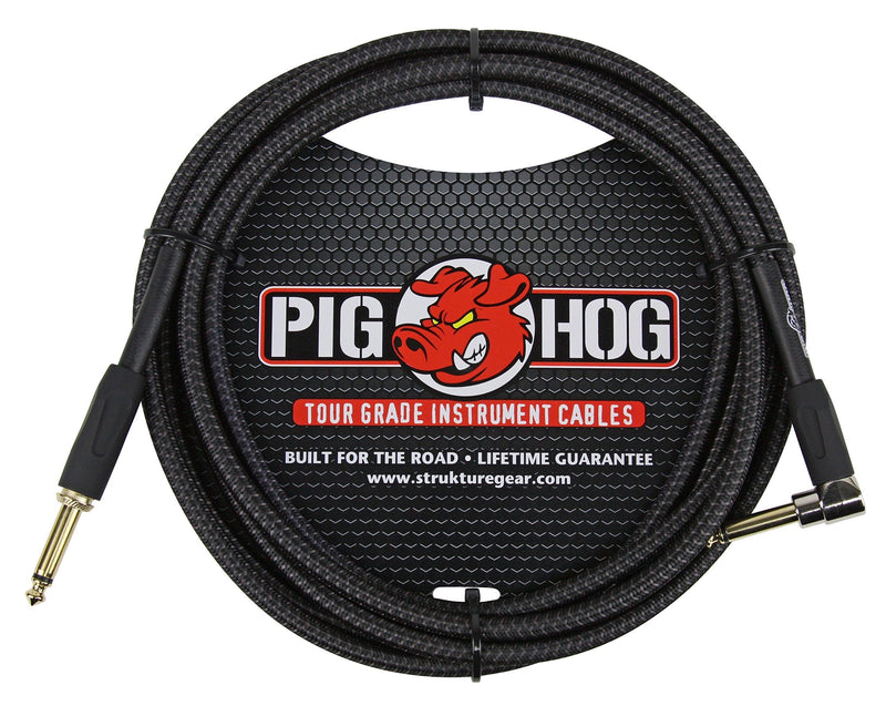 [AUSTRALIA] - Pig Hog PC-H10BKR 1/4" Right-Angle to 1/4" Black Woven Guitar Instrument Cable, 10 Feet 10 ft 