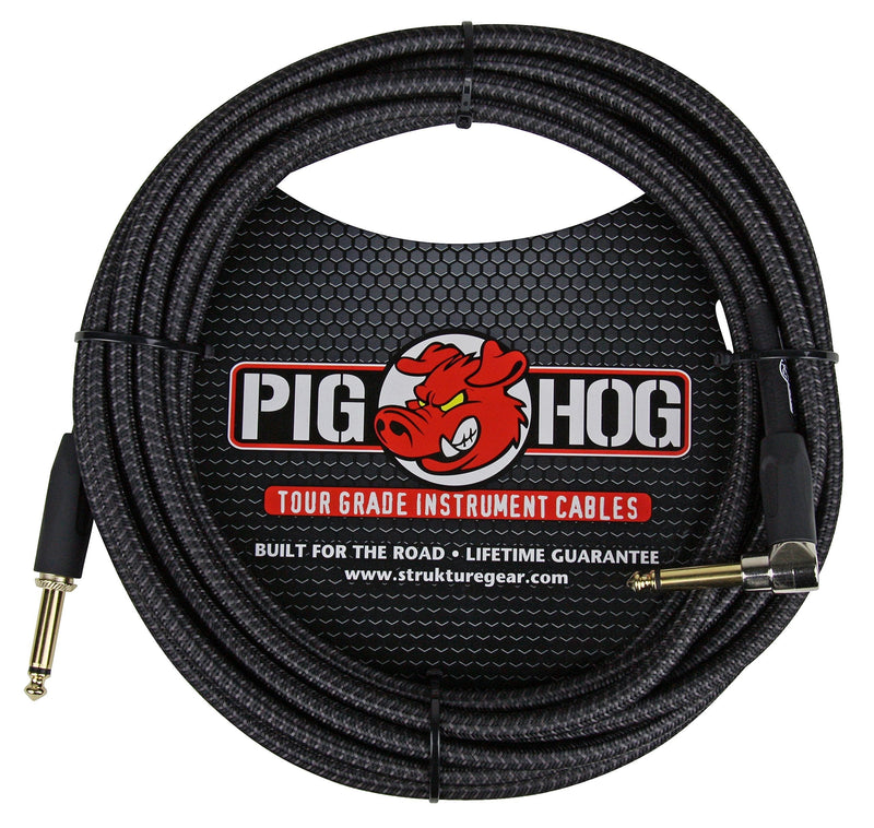 [AUSTRALIA] - Pig Hog PC-H20BKR Right-Angle 1/4" to 1/4" Black Woven Guitar Instrument Cable, 20 Feet 