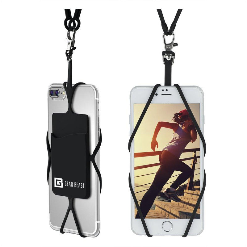 Gear Beast Universal Cell Phone Lanyard Compatible with iPhone, Galaxy & Most Smartphones Includes Phone Case Holder with Card Pocket, Silicone Neck Strap Black