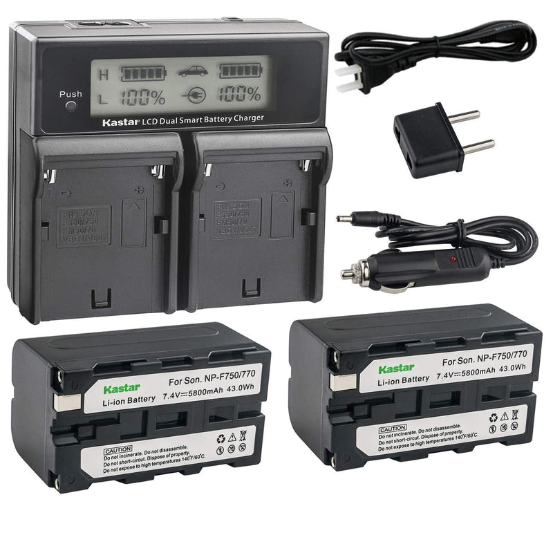 Kastar LCD Dual Smart Fast Charger & 2 x Battery for Sony NP-F770 NP-F750 and CCD-RV100 CCD-RV200 CCD-SC9 CCD-TR1 CCD-TR940 CCD-TR917 Camera CN-126 CN-160 CN-216 CN-304 YN 300 VL600 LED Video Light