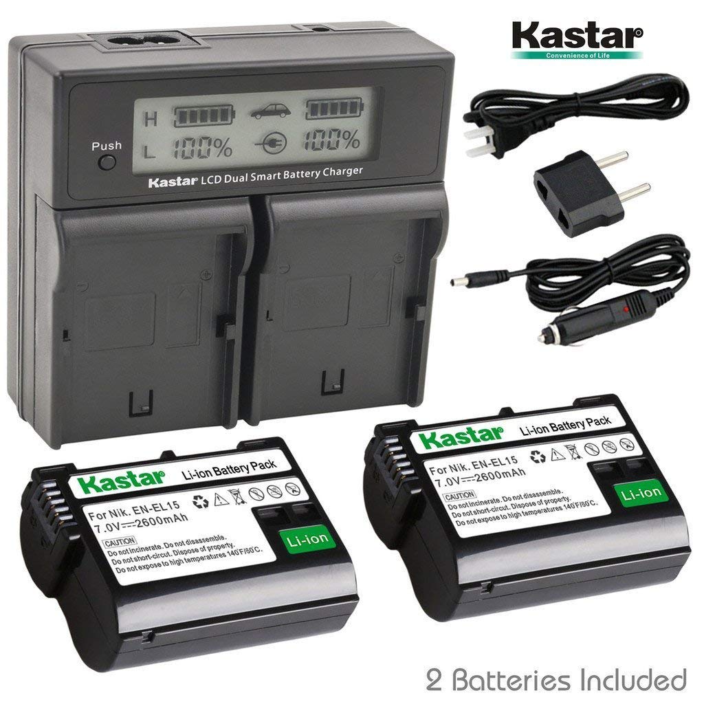 Kastar ENEL15 2X Battery + USB Dual Charger for Nikon EN-EL15, MH-25 and Nikon 1 V1, D500, D600, D610, D750, D800, D7000, D7100, D800, D800E DSLR Camera, Grip MB-D11, MB-D12, MB-D14, MB-D15, MB-D16