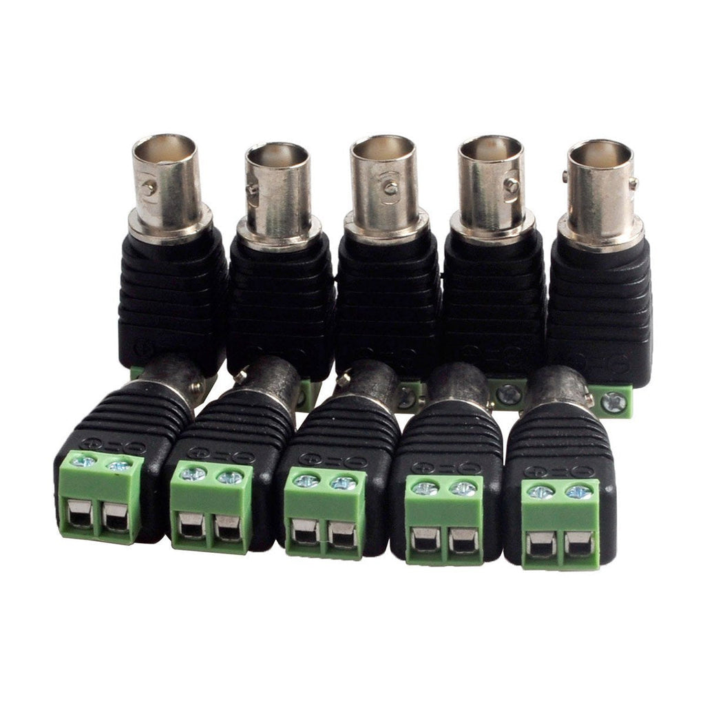 Conwork 10-Pack BNC Female Connector Adapter with Solderless Screw Terminal for Balun CCTV Surveillance Camera Accessories, RG59 RG6 Video Coaxial Cable