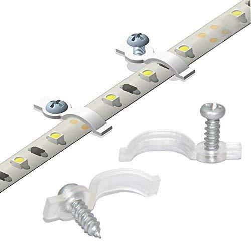 Griver 100 Pack Strip Light Mounting Brackets,Fixing Clips,One-Side Fixing,100 Screws Included (Ideal for 8mm Wide Waterproof Strip Lights) Ideal for 8mm Wide Waterproof Strip Lights