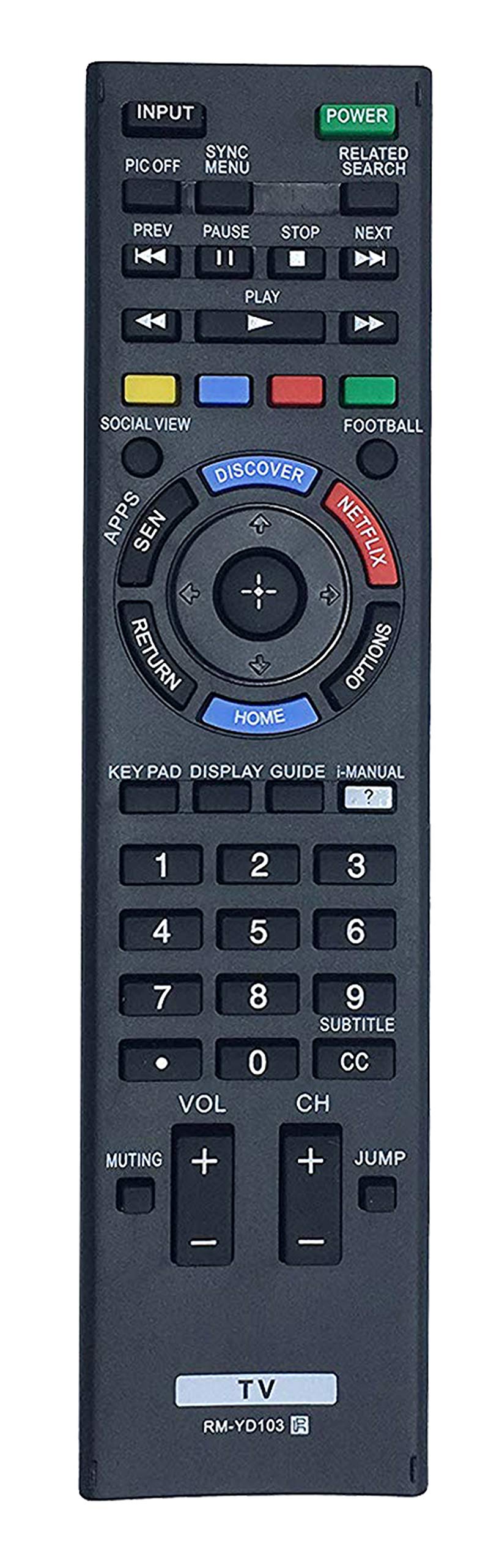 RM-YD103 Replaced Remote fit for Sony TV KDL-60W630B RM-YD102 RM-YD087 KDL-40W590B KDL-40W600B KDL-48W590B KDL-50W700B KDL-48W600B KDL-60W610B KDL-40W580B KDL-32W700B TV LED Smart HDTV