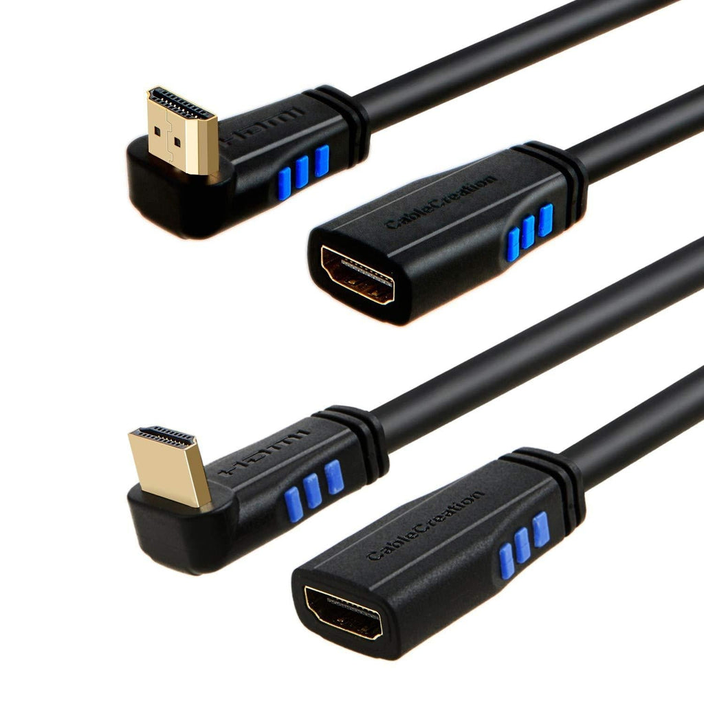 HDMI 2.0 Extension Cable, CableCreation [2PCS] 6 Feet Upward Angle HDMI 2.0 Male to Female Cable + 6 Feet Downward Angle HDMI 2.0 Male to Female Cable, 4K Ultra HD, Black 6 Feet-2Pack