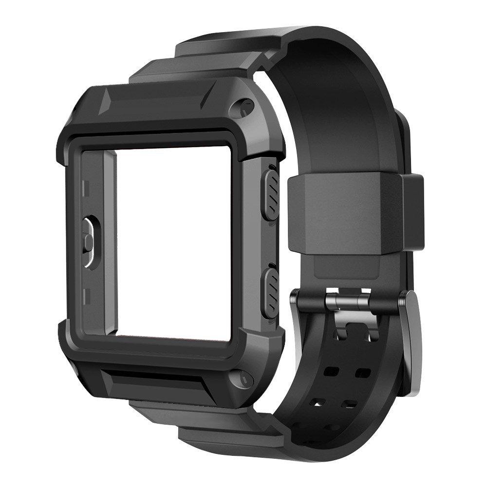 Blaze Accessory, UMTELE [Rugged Pro] Resilient Protective Case with Strap Bands for Blaze Smart Fitness Watch (Black)