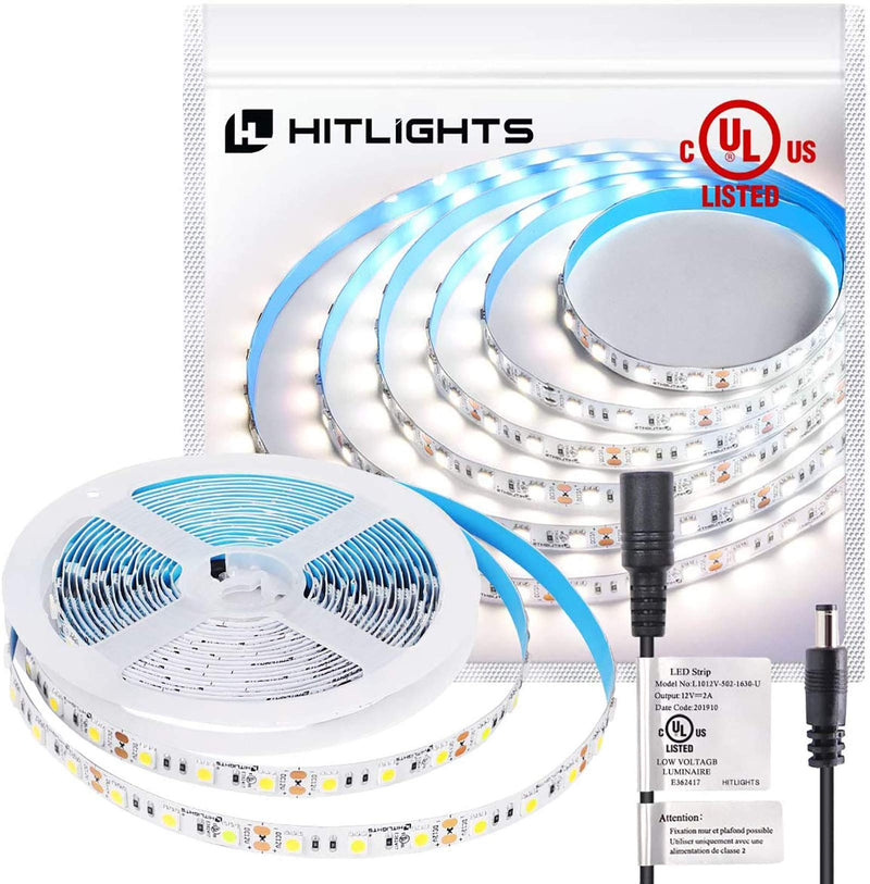 [AUSTRALIA] - HitLights Cool White LED Light Strip, Premium High Density 5050-16.4 Feet, 300 LEDs, 5000K, 384 Lumens per Foot. 12V DC Tape Light. UL-Listed 300LED 5000K 384Lumen/ft 