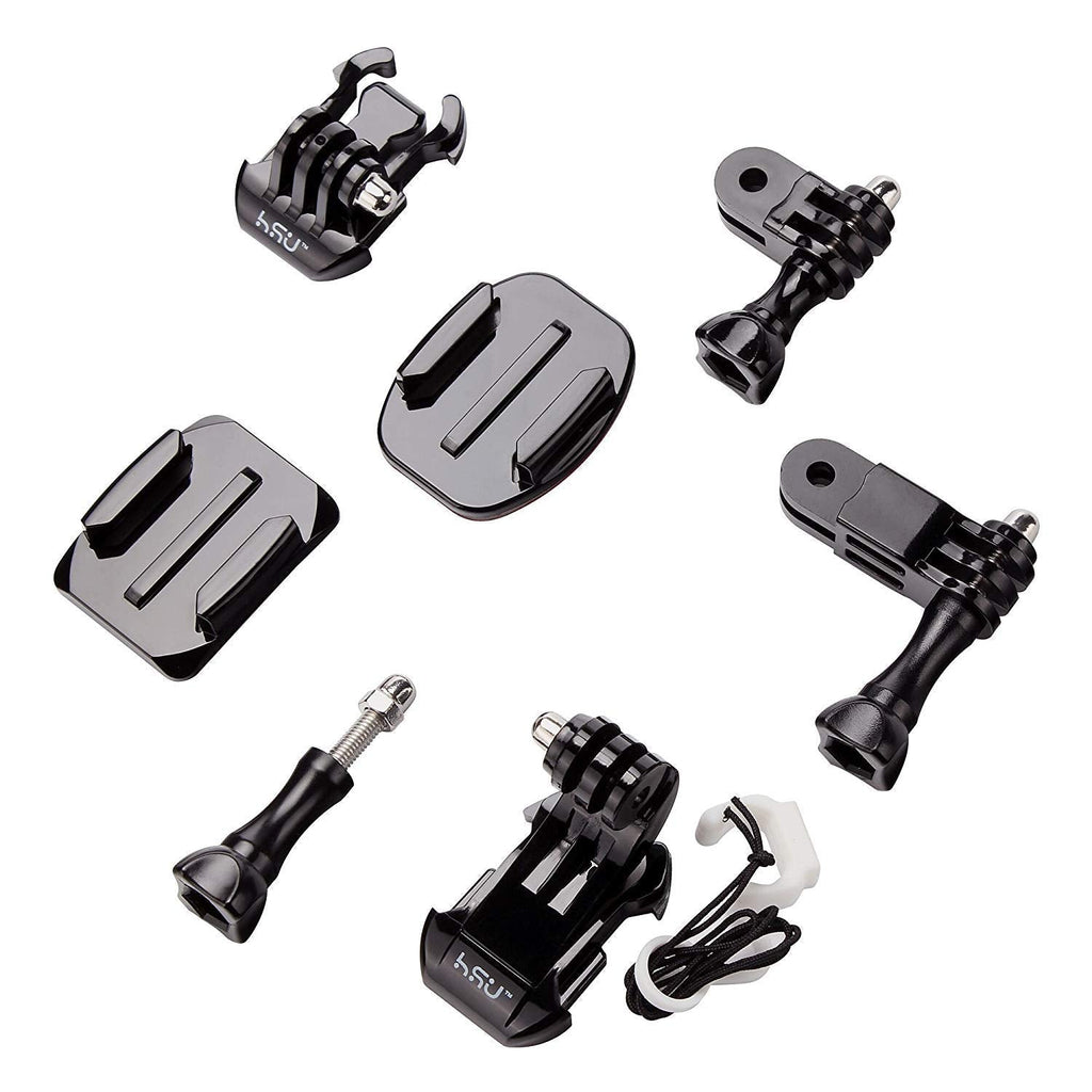 HSU Grab Bag for GoPro, Including Quick Release Buckle Mount, J-Hook Buckle Mount, 3-Way Pivot Arms, Flat and Curved Adhesive Mounts, Thumbscrews and Rubber Locking Plug with Tether