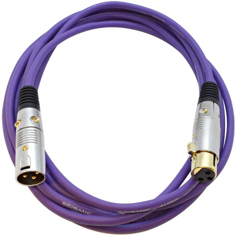 Seismic Audio Premium 10 Foot Purple XLR Patch Cable 3 Pin XLRF to XLRM Mic Cord, 10' (SAPGX-10Purple) 10'