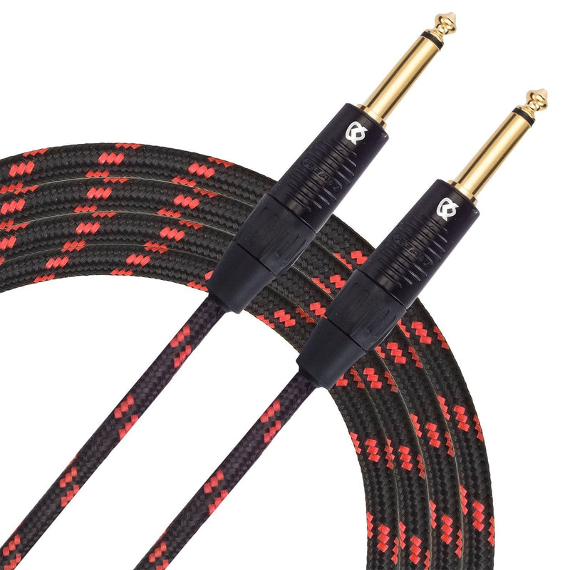 [AUSTRALIA] - KLIQ Guitar Instrument Cable, 10 Ft - Custom Series with Premium Rean-Neutrik 1/4" Straight Gold Plugs, Black/Red Tweed 10 Ft, Straight to Same 
