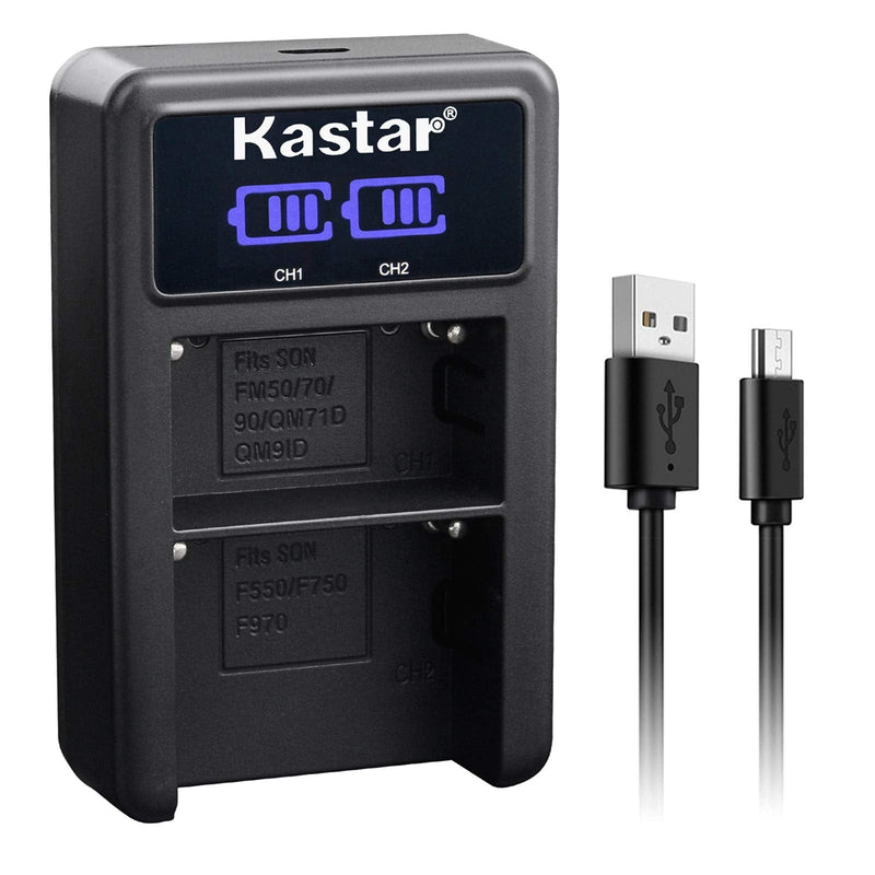 Kastar LCD Dual Slim Charger for Sony NP-F570 NP-F550 NP-F330 and CCD-RV100 RV200 SC5 SC9 SC55 TR1 TR215 TR516 TR716 TR818 TR910 TR917 TR940 & LED Video Light or Moniter Backup Battery