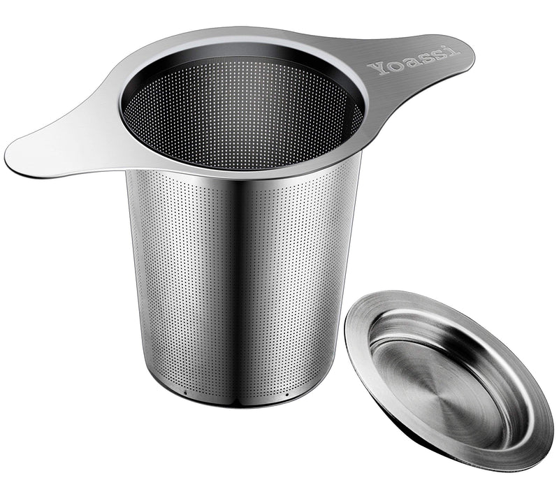 Yoassi Extra Fine 18/8 Stainless Steel Tea Infuser Mesh Strainer with Large Capacity & Perfect Size Double Handles for Hanging on Teapots, Mugs, Cups to Steep Loose Leaf Tea and Coffee 1 Pack