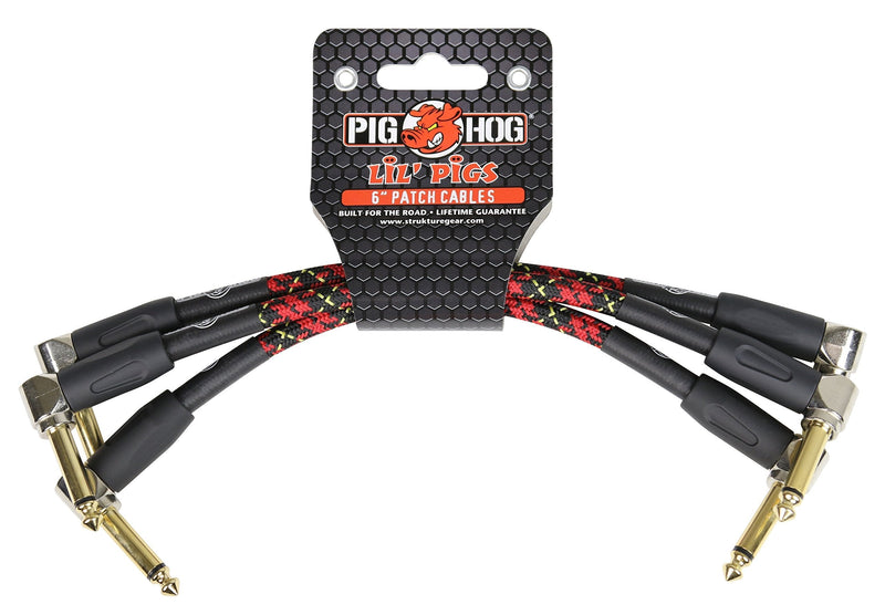 [AUSTRALIA] - Pig Hog PHLIL6PL Lil' Pigs Right-Angle 1/4" Vintage Tartan Plaid Instrument Patch Cables, 6" (3 Pack) 