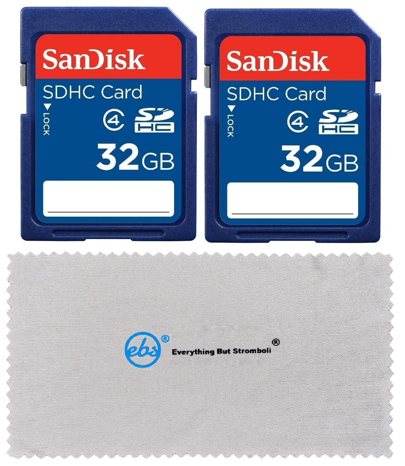 2 Pack SanDisk 32 GB Class 4 SDHC Flash Memory Card Retail works with TEC.BEAN 12MP 1080P HD Game & Trail Hunting Cameras - W/ Everything But Stromboli Microfiber Cloth