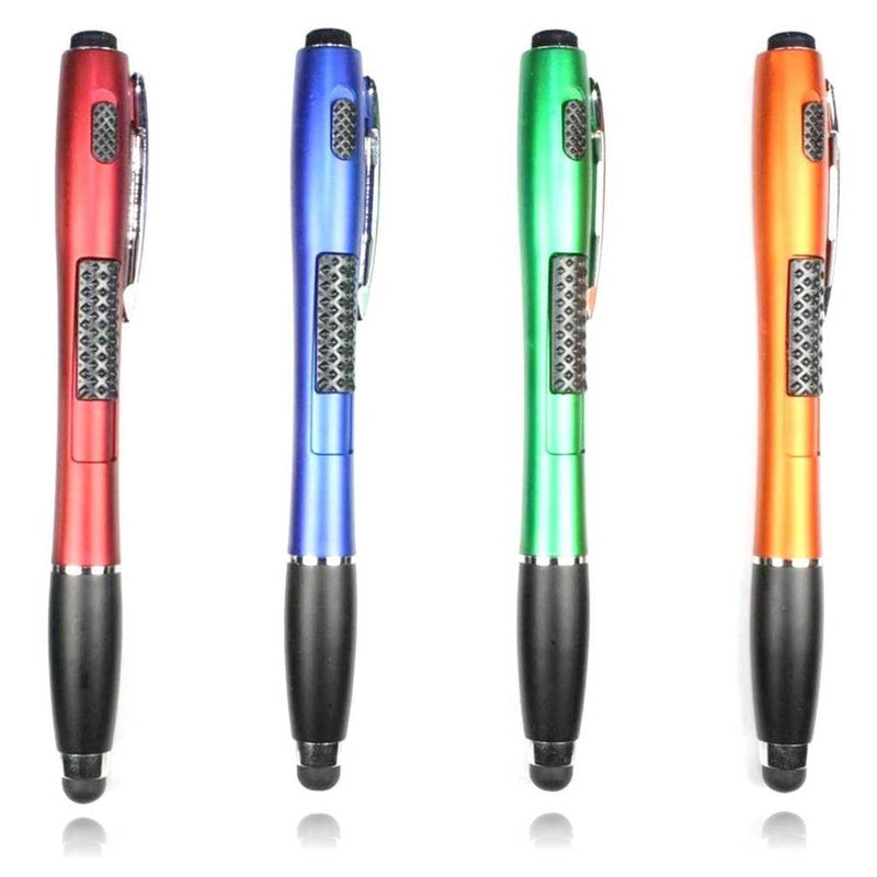 SuperPenZ Stylus [4 Pcs], 3-in-1 Universal Touch Screen Stylus + Ballpoint Pen + LED Flashlight for Smartphones Tablets [Red + Blue + Green + Orange] Red + Blue + Green + Orange