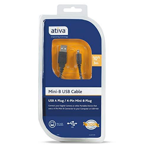 ATIVA USB A to 4-Pin Mini-B Device Cable, 10', Gray