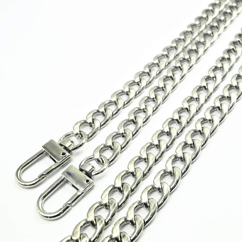 WEICHUAN 47" DIY Iron Flat Chain Strap Handbag Chains Accessories Purse Straps Shoulder Cross Body Replacement Straps, with Metal Buckles (Silver) Silver
