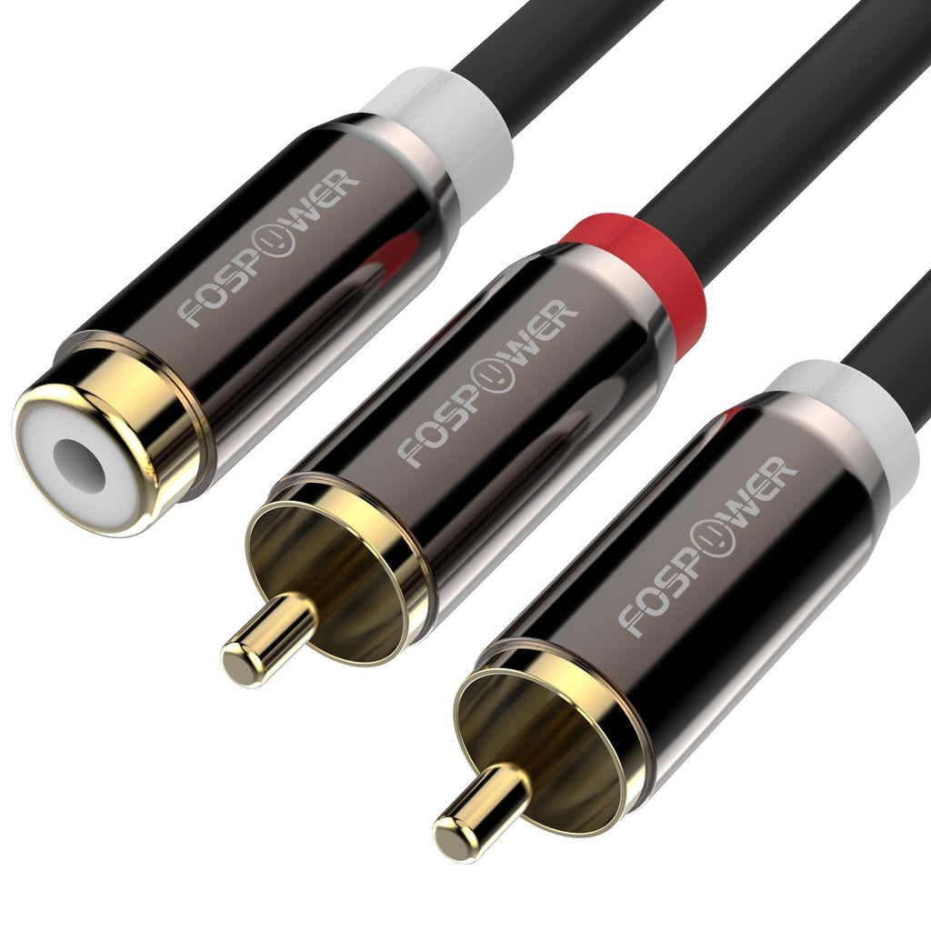 FosPower Y Adapter (8 inch) 2 RCA (Male) to 1 RCA (Female) Stereo Audio Y Adapter Subwoofer Cable (24k Gold Plated) 2 Male to 1 Female Y Splitter Connectors Extension Cord