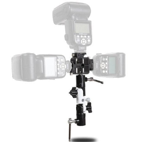 U-Shape Type Swivel Flash Bracket Umbrella Holder Light Stand Adapter + Triple Head Hot Shoe Mount Adapter for DSLR Camera Flash Speedlight