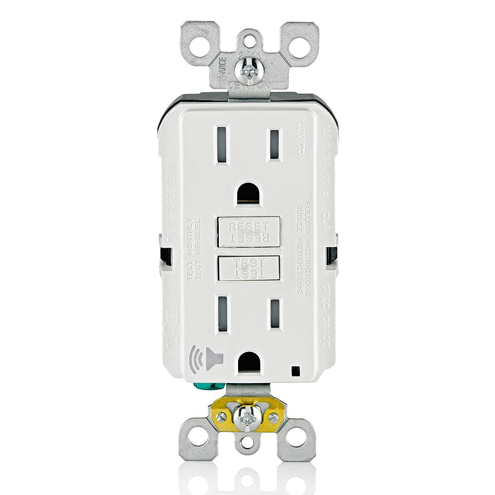 Leviton GFTA1-W SmartlockPro Self-Test Slim GFCI with Audible Trip Alert, Wallplate Included, 15 Amp, White