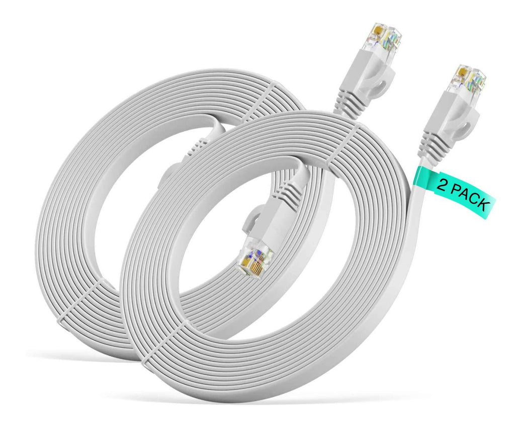 Maximm Cat6 Ethernet Cable Flat,LAN, Utp, Cat 6, RJ45, Network, Internet Cable White,15 Ft. (2-Pack)