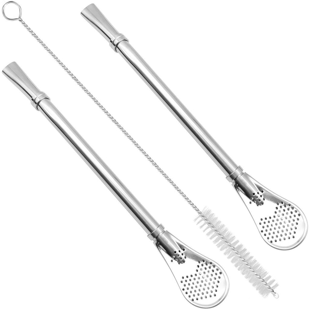 GFDesign Yerba Mate Bombilla Gourd Drinking Filter Straws 304 Food-Grade 18/8 Stainless Steel - Set of 2 with Cleaning Brush - 6.1" Long 6.1" 2+1