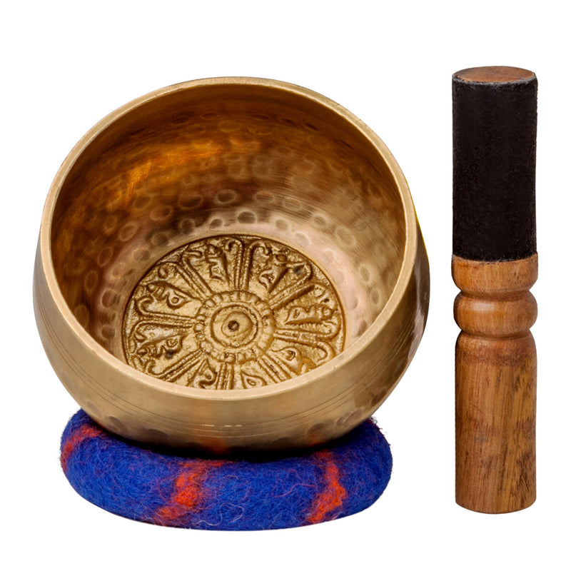 Tibetan Singing Bowl Set by The Ohm Store with Healing Mantra Engravings — Meditation Sound Bowl and Wooden Striker Handcrafted in Nepal — Yoga, Chakra Balancing, Spiritual Healing, and Mindfulness Buddha