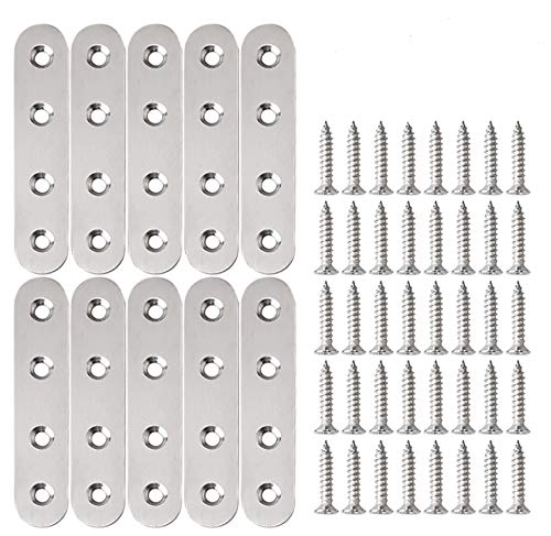 Alise 10 Pcs Stainless Steel Flat Straight Brace Brackets Solid Mending Plates Repair Fixing Replacement,3-4/5 Inch Brushed Finish 3-4/5 Inch(10 Pcs)