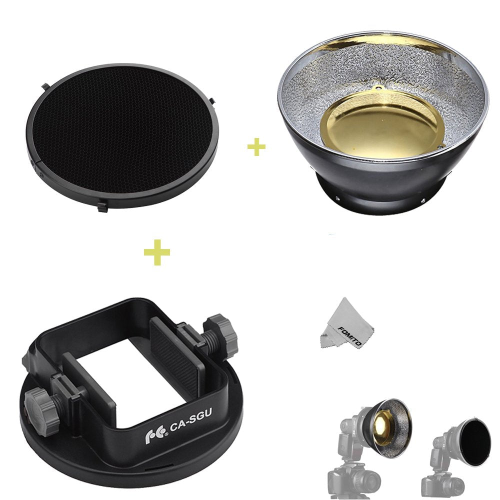 Fomito Radar Honeycomb & Standard Reflector & Flash Adapter Mount for Canon Nikon Yongnuo Metz Neewer Godox Speedlite