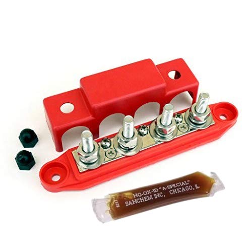 Bay Marine Supply Busbar ‚Äì 4-Post Stainless Steel 3/8" Stainless Power Distribution Block - 250A Rating - Red Large 4-Post 3/8" (250A)