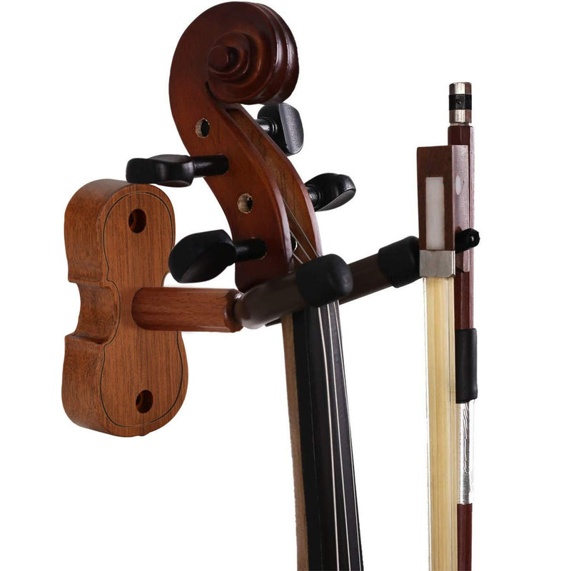 Rosewood Violin Wall Hanger with Bow Hook Home & Studio Wall Mount Violin Stand (Rosewood MA-R5) Rosewood MA-R5