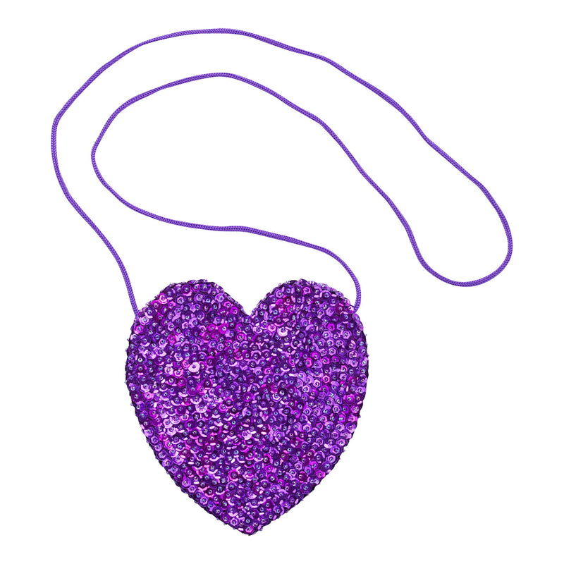 Shu-Shi Girls Toddler Sequin Purse Heart Shaped Small Bag Crossbody Long Strap One Size Purple