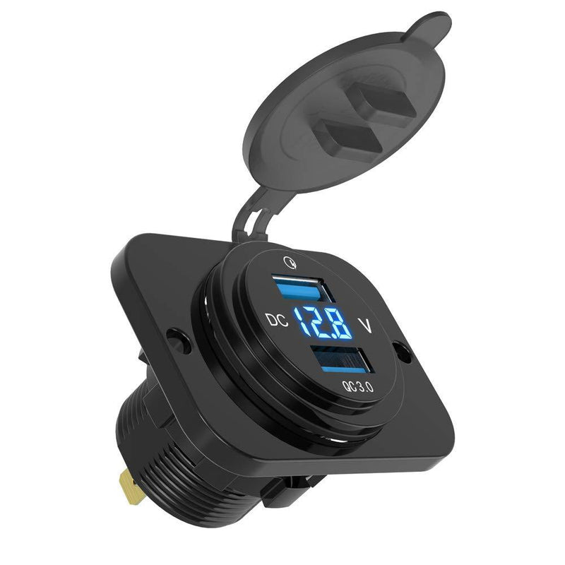 MICTUNING Dual USB Charger Socket 2.1A & 2.1A Power Outlet with Digital Voltmeter Blue LED Light 12-24V for Car Boat Marine Mobile