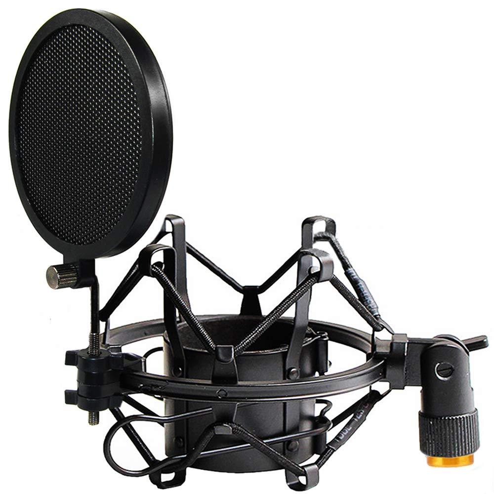 Etubby 47-53mm AT2020 Microphone Shock Mount with Double Mesh Pop Filter & Screw Adapter, Adjustable Anti Vibration High Isolation Metal Mic Mount Holder Clip for Diameter of 47-53mm Microphone 47-53mm / L