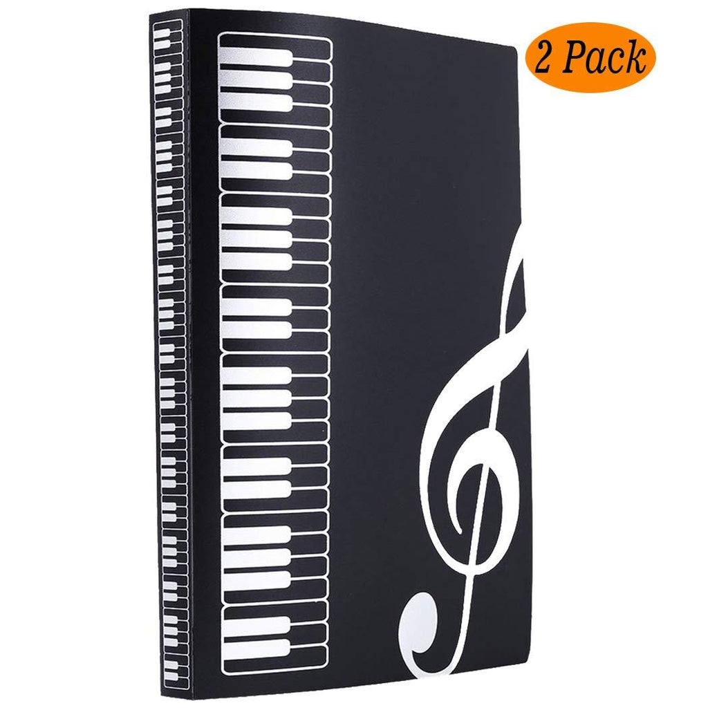 Music Themed Folder Music folder storage Holder,A4 Size Folder,40 Pockets,Treble Clef Folder (2Pack-Black)