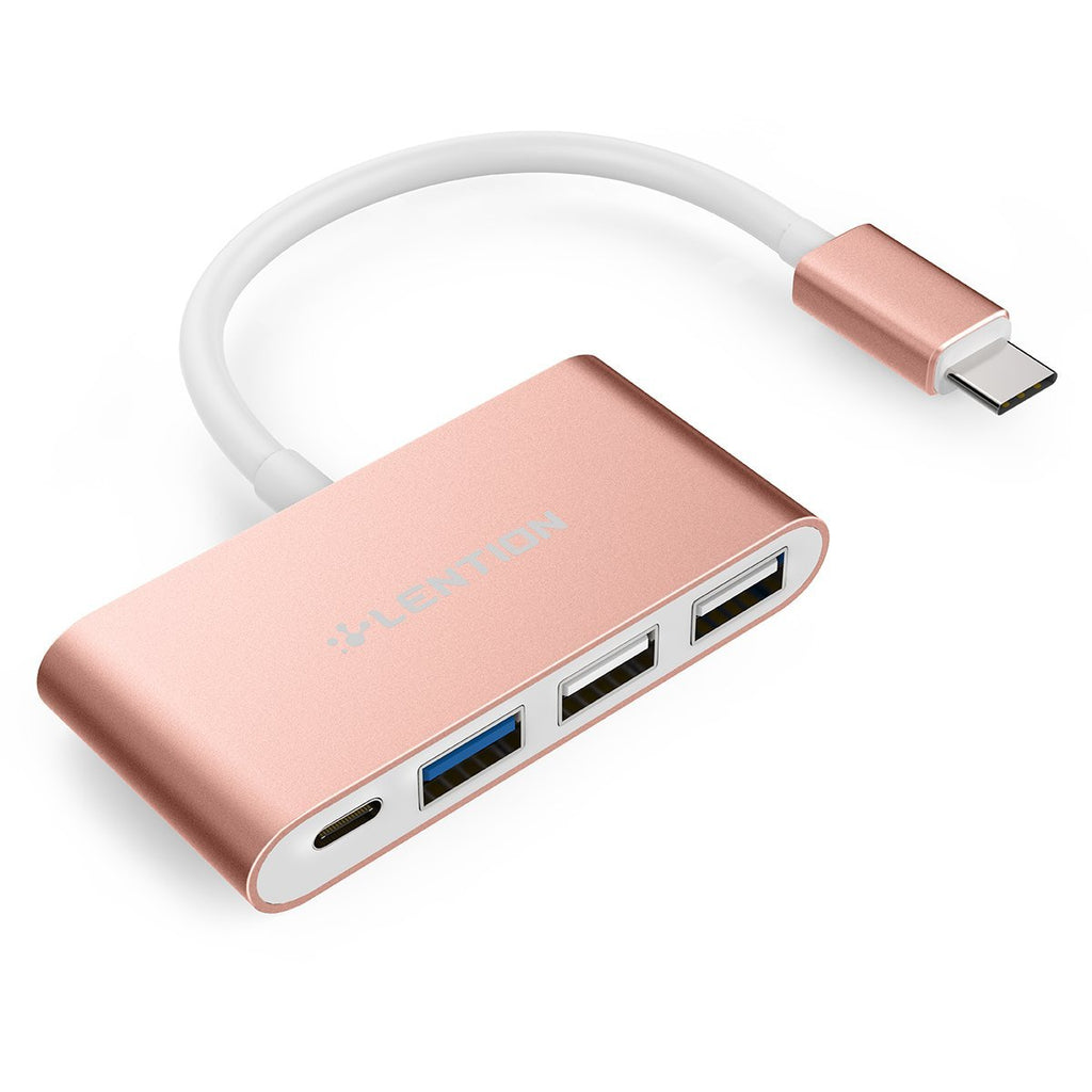 LENTION 4-in-1 USB-C Hub with Type C, USB 3.0, USB 2.0 Compatible 2020-2016 MacBook Pro 13/15/16, New Mac Air/Surface, ChromeBook, More, Multiport Charging & Connecting Adapter (CB-C13, Rose Gold)