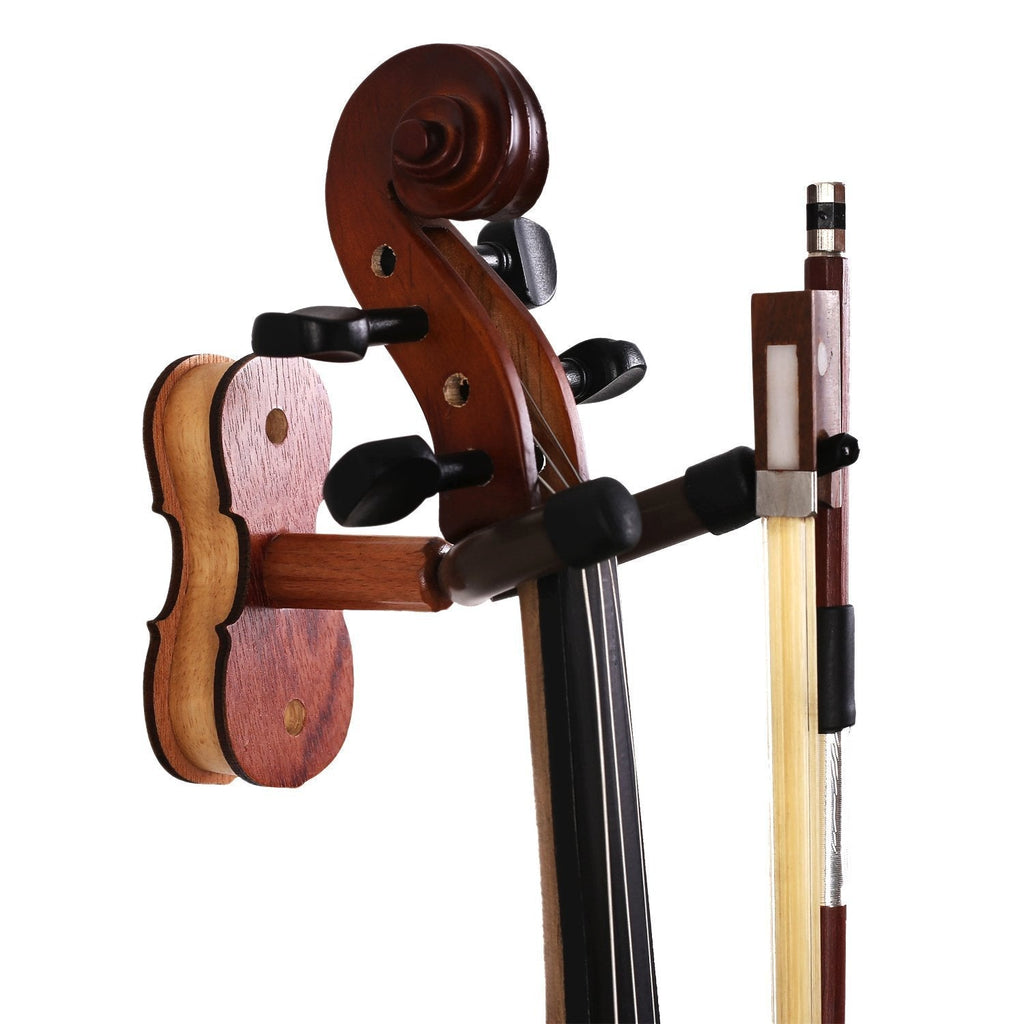 Violin Hanger with Bow Hanger - Hardwood Home & Studio Wall Mount Hanger for Violin/Viola (MA-5 Sapele)