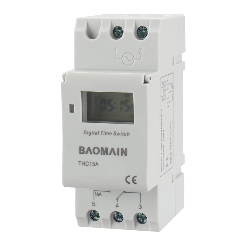 Baomain THC15A AC 110V Digital LCD Power Programmable Timer Time Switch Relay 16A Amp