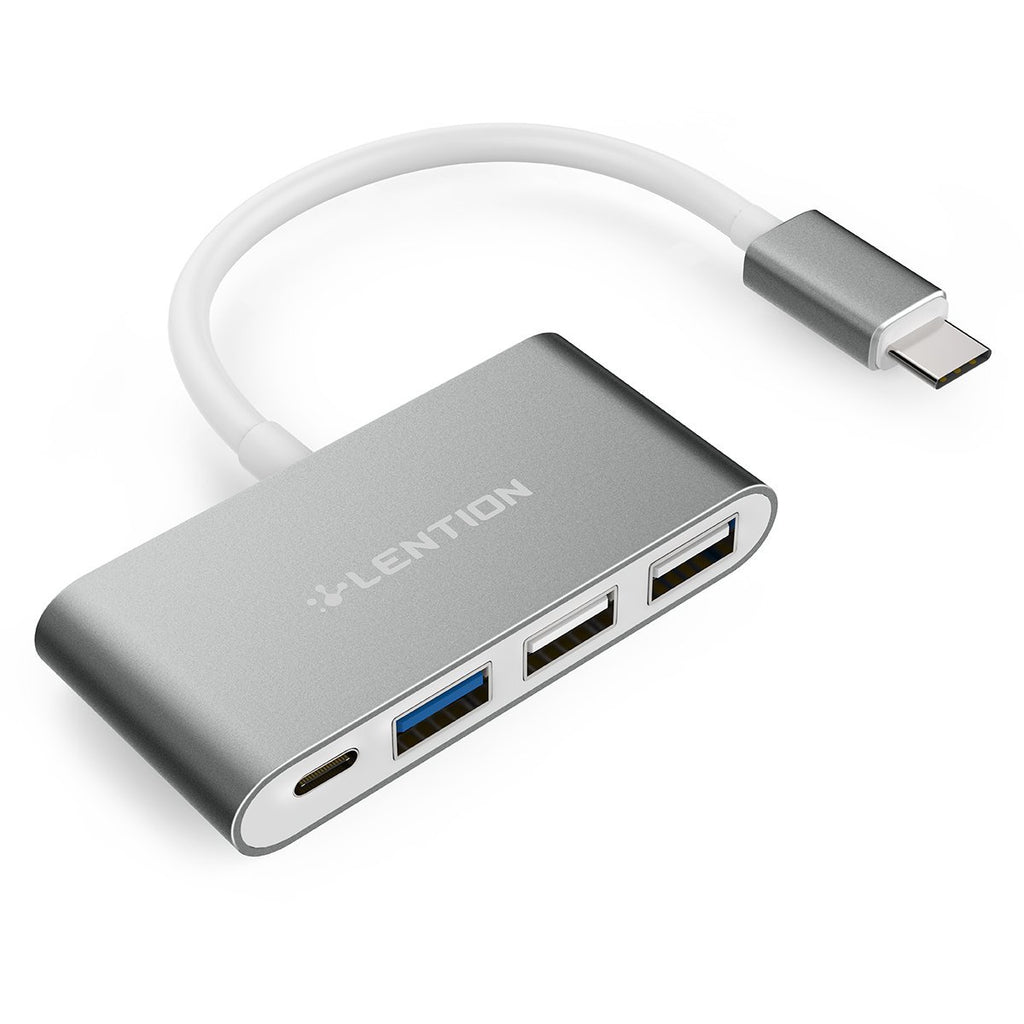 LENTION 4-in-1 USB-C Hub with Type C, USB 3.0, USB 2.0 Compatible 2020-2016 MacBook Pro 13/15/16, New Mac Air/Surface, ChromeBook, More, Multiport Charging & Connecting Adapter (CB-C13, Space Gray)