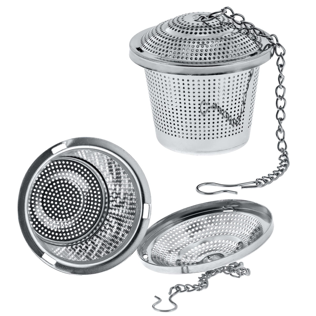 U.S. Kitchen Supply - 2 Premium Stainless Steel Tea Ball Strainer Infusers - 2" Size with Micro Perforated Mesh - Steep Loose Leaf Tea, Herbal, Spices & Seasonings - Teapot, Tea & Coffee Cup Mug