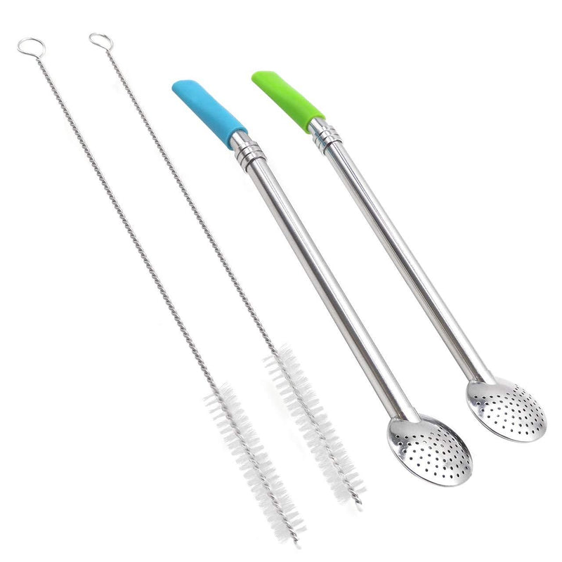 GFDesign Yerba Mate Bombilla Gourd Drinking Filter Straws 304 Food-Grade 18/8 Stainless Steel - Set of 2 with 2 Cleaning Brushes - 7.5" Long 7.5"