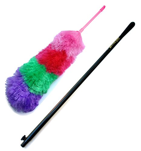 Kitchen + Home Large 27" Inch Static Duster with Bonus 35" Inch Extension Pole - Electrostatic Feather Duster attracts dust Like a Magnet! - Assorted Colors Will Ship
