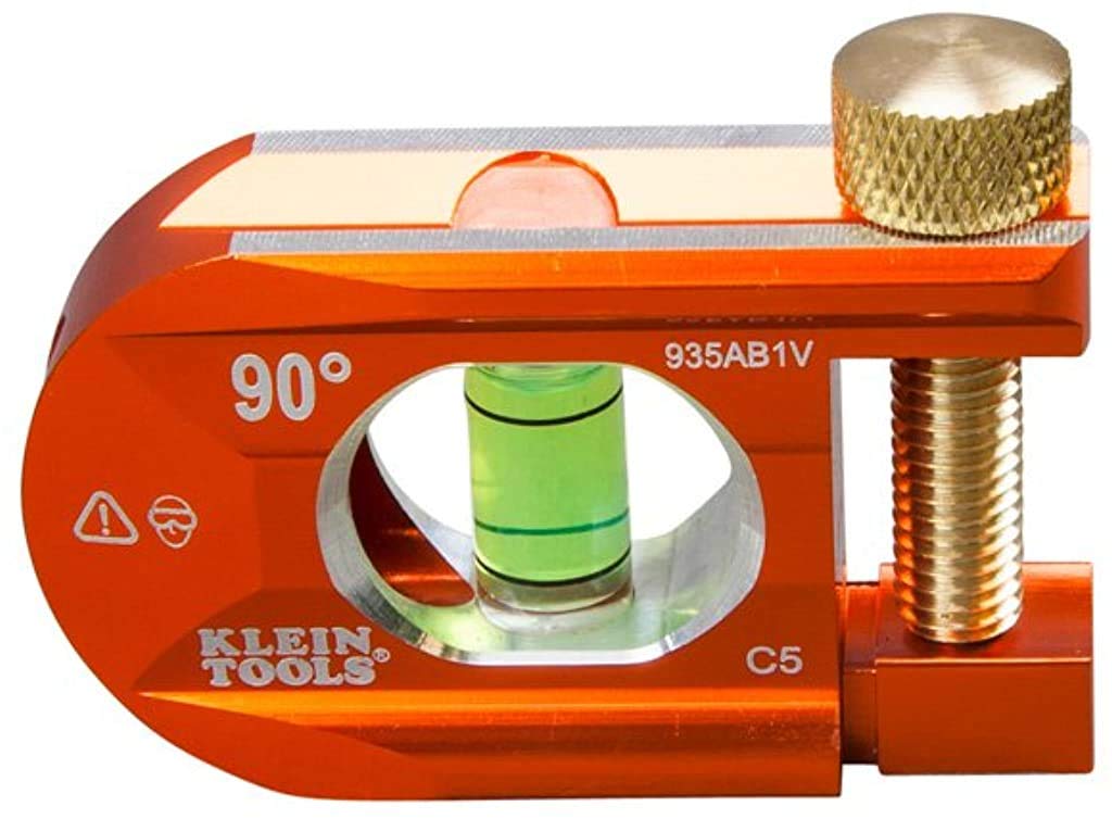 Klein Tools 935AB1V Level, Offset Conduit Bending Level, 1 Vial, ACCU-BEND Precise 90-Degree Bends High-visibility orange body is easy to see on conduit and at the jobsite