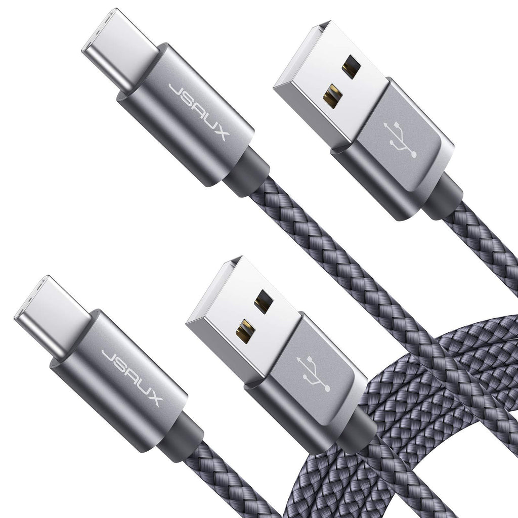 USB Type C Cable 3A Fast Charging, JSAUX [2-Pack 6.6Ft] USB-C Charge Nylon Braided Cord for Samsung Galaxy S20 S10 S9 S8,USB C Charger and More-Grey 6.6Ft+6.6Ft Grey