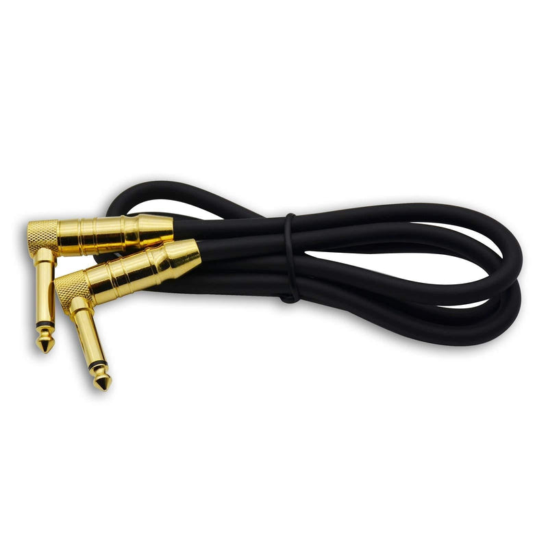 SbE-rsyun 1/4" TS to 1/4" TS right angle GOLD Speaker Cable, 3 Feet Black, Pack of 2