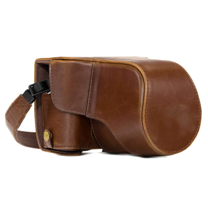 MegaGear Ever Ready Leather Camera Case and Strap Compatible with Fujifilm X-T30, X-T20, X-T10 (16-50mm / 18-55mm Lenses) Dark Brown