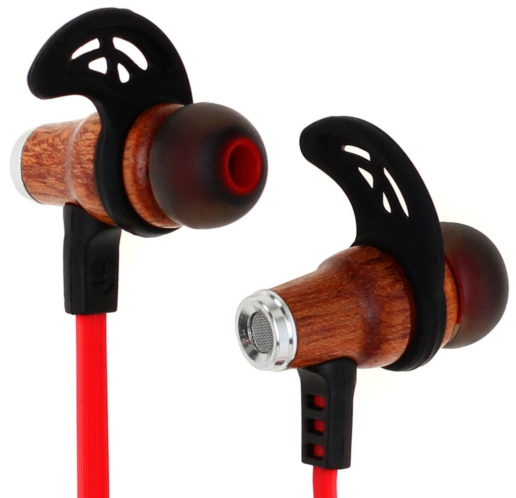 Symphonized NRG Bluetooth Wireless Wood in-Ear Noise-isolating Headphones, Earbuds, Earphones with Mic & Volume Control (Red) Red