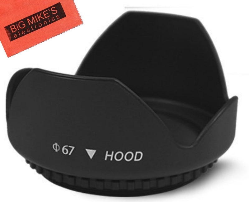 67mm Digital Tulip Flower Lens Hood for Select Canon, Nikon, Olympus, Pentax, Sony, Sigma, Tamron SLR Lenses, Digital Cameras and Camcorders + Microfiber Cleaning Cloth